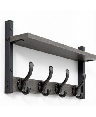 20" Wall Shelf with Hooks - Heavy Duty, 60 lbs Capacity, Multi-Room Use