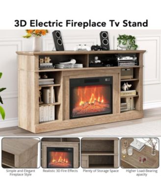 Electric Fireplace Tv Stand for Tvs Up to 58 in, Farmhouse 23 in Remote Control Fireplace Entertainment Center, Wood