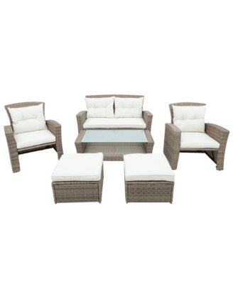4 Piece U Style All Weather Wicker Patio Conversation Set with Sectional Sofa Ottoman Cushions