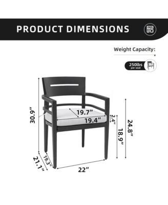 4 Piece Ember Black Outdoor Aluminum Stationary Dining Chairs Sunbrella Fabric Cushions Tapered Feet for Patio Backyard Poolside