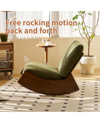 Corduroy Retro Striped Glider Rocking Chair Solid Wood Frame Accent Reading Chair for Bedroom Living Room Nursery