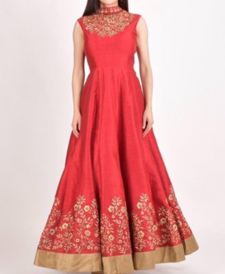 Women's Embroidered Silk High Neck Gown