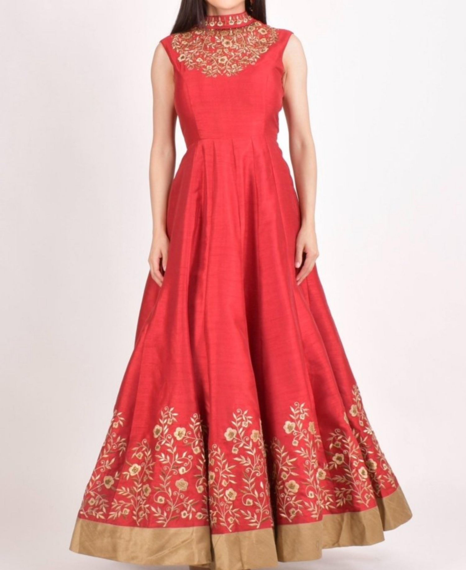 Women's Embroidered Silk High Neck Gown