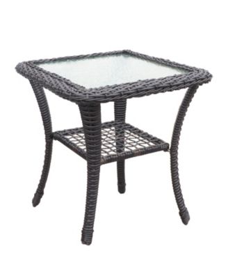 3 Piece Outdoor Wicker Rocker Swivel Patio Bistro Conversation Set with Glass Top Side Table Red