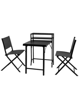 3PCS Black Outdoor Patio Bistro Set Foldable Table and Sling Back Chairs Weather Resistant No Assembly Required