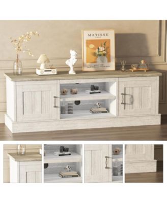 Farmhouse TV Stand for 65 Inch TVs, Entertainment Center with Storage Cabinets, Modern Media Console Table