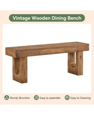47" Long Solid Wood Dining Bench, Farmhouse Indoor Narrow Kitchen Table Bench with Sturdy Legs, Rustic Brown (Only Bench)