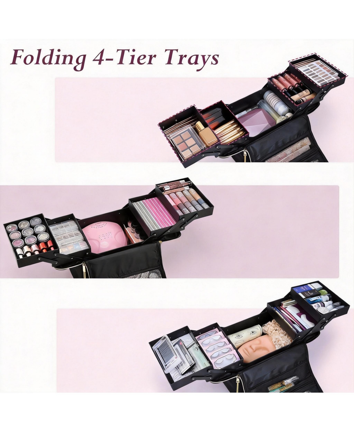 Yigii Large Makeup Organizer with 4 Tiers & Luggage Sleeve