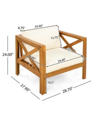 2 Piece Outdoor Acacia Wood Conversation Set with Armchairs Cushions Teak Finish End Table for Backyard Patio Poolside