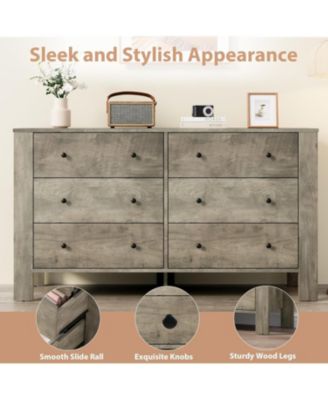 Oak 6 Drawer Dresser for Bedroom, Modern Wide Dresser Organizer with Storage Drawers, Entryway