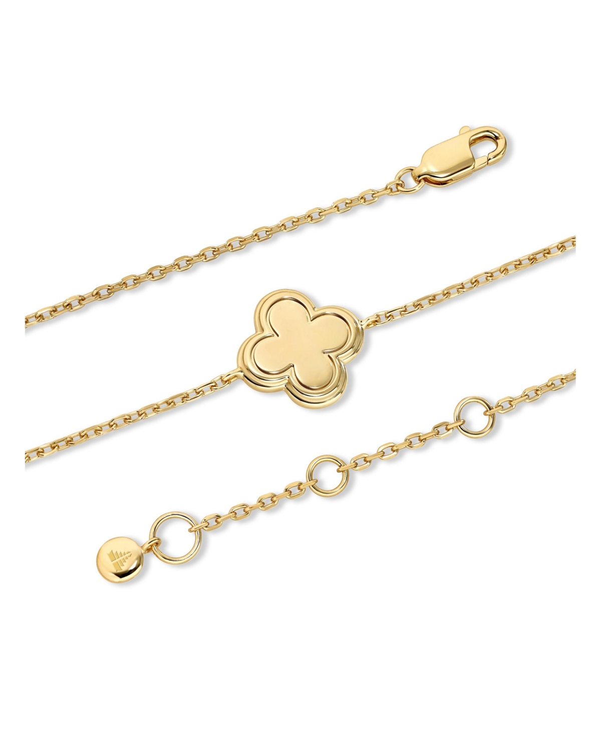 Devata Contour-lined Clover Bracelet in Gold Plated Sterling Silver, Adj 6.5/7.0/7.5 inch