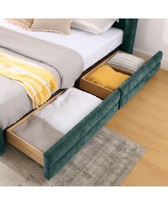 Streamdale King Size Upholstered Bed Frame with Chenille Fabric Headboard - Blue/Green