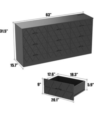 9 Drawer Dresser, 63 in Black Dresser for Bedroom with Power Outlet, Wide Drawer, Dressers Chests of Drawers