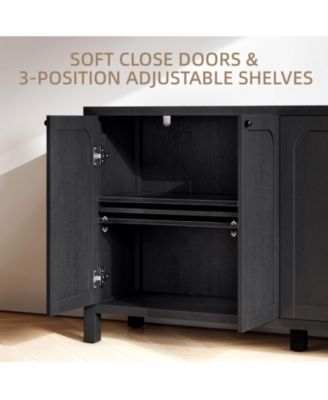 55" Black Sideboard Buffet Cabinet Modern Storage Credenza with Doors Heavy Duty Wood Media Console for Living Room Hallway Entryway