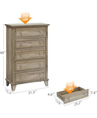 5 Drawer Dresser for Bedroom, Drawer of Chest with Metal Handles, TV Stand, Closet Organizers and Storage Clothes
