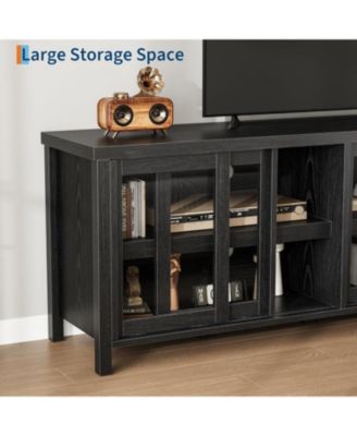 65 inch TV Stand for 70" TVs, Entertainment Center with Storage Cabinet and 4 Sliding Glass Doors, Brown