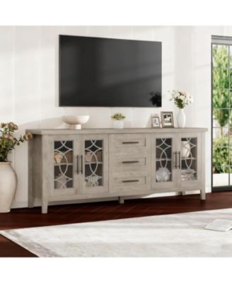 Farmhouse TV Stand, Entertainment Center for 75 Inch TV, Media Console Tablefor Living Room, Bedroom, Grey