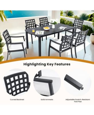 2-Piece Modern Classic Cast Aluminum Outdoor Patio Dining Chairs Textured Ember Black Lattice Backrest Sunbrella Cushion Weather Resistant