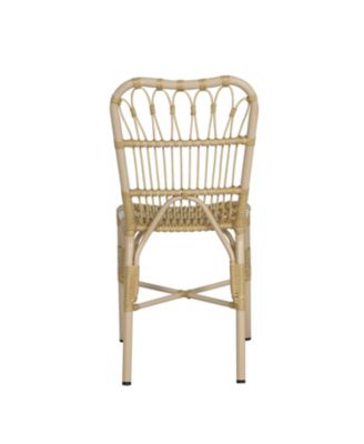 Set of 2 Natural Outdoor PE Wicker Patio Dining Chairs Hand Woven Iron Frame for Backyard Poolside Garden