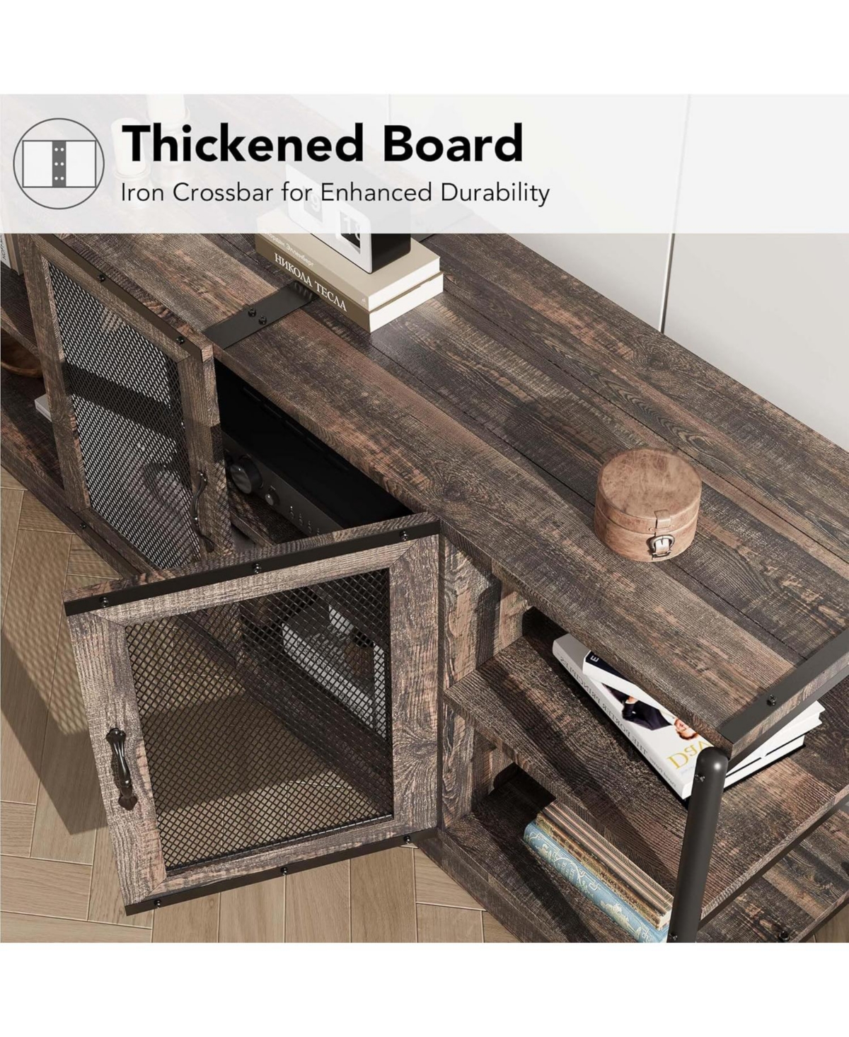 gaomon Farmhouse Tv Stand for inches TVs, Entertainment Center with Storage Cabinet and Mesh Doors