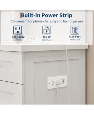 White Farmhouse Lighted Vanity Set with Stool, Makeup Desk with Integrated Power Outlet