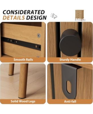 Fluted 4 Drawers Dresser, Tall Modern Chest of Drawers, Bedroom Dressers with Drawers, Curved Profile Design, Side Table for Living Room