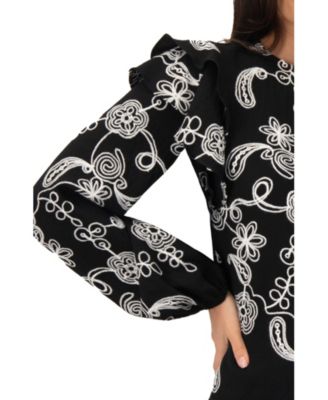 Women's Blouse with White Embroidery and Ruffle Detail