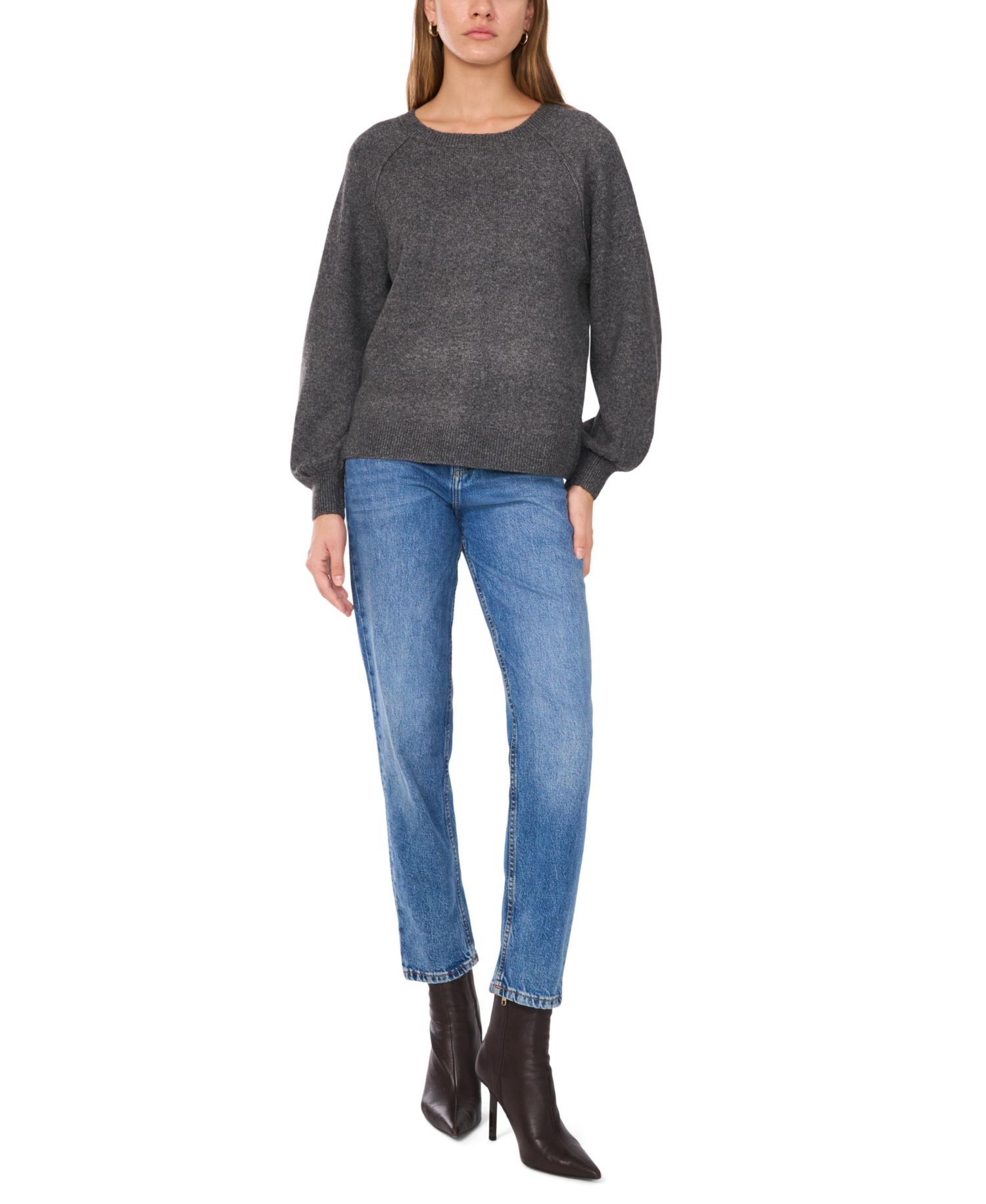 Women's Crew Neck Raglan Puff-Sleeve Sweater