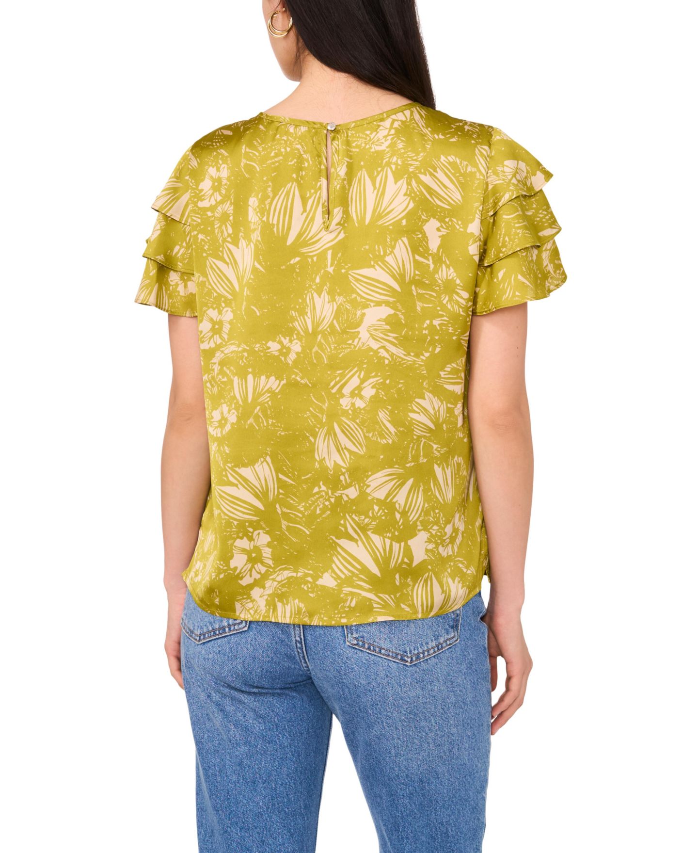 Женский топ Vince Camuto Crew Neck Ruffle-Sleeve, цвет: Зелёный — фото 3