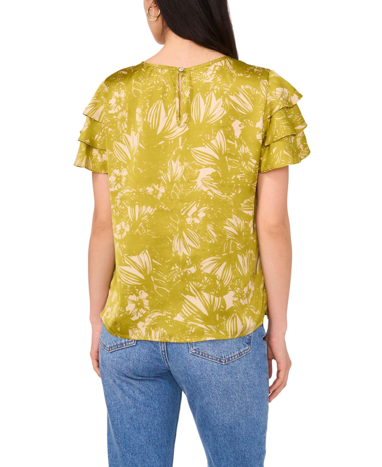 Women's Crew Neck Ruffle-Sleeve Top