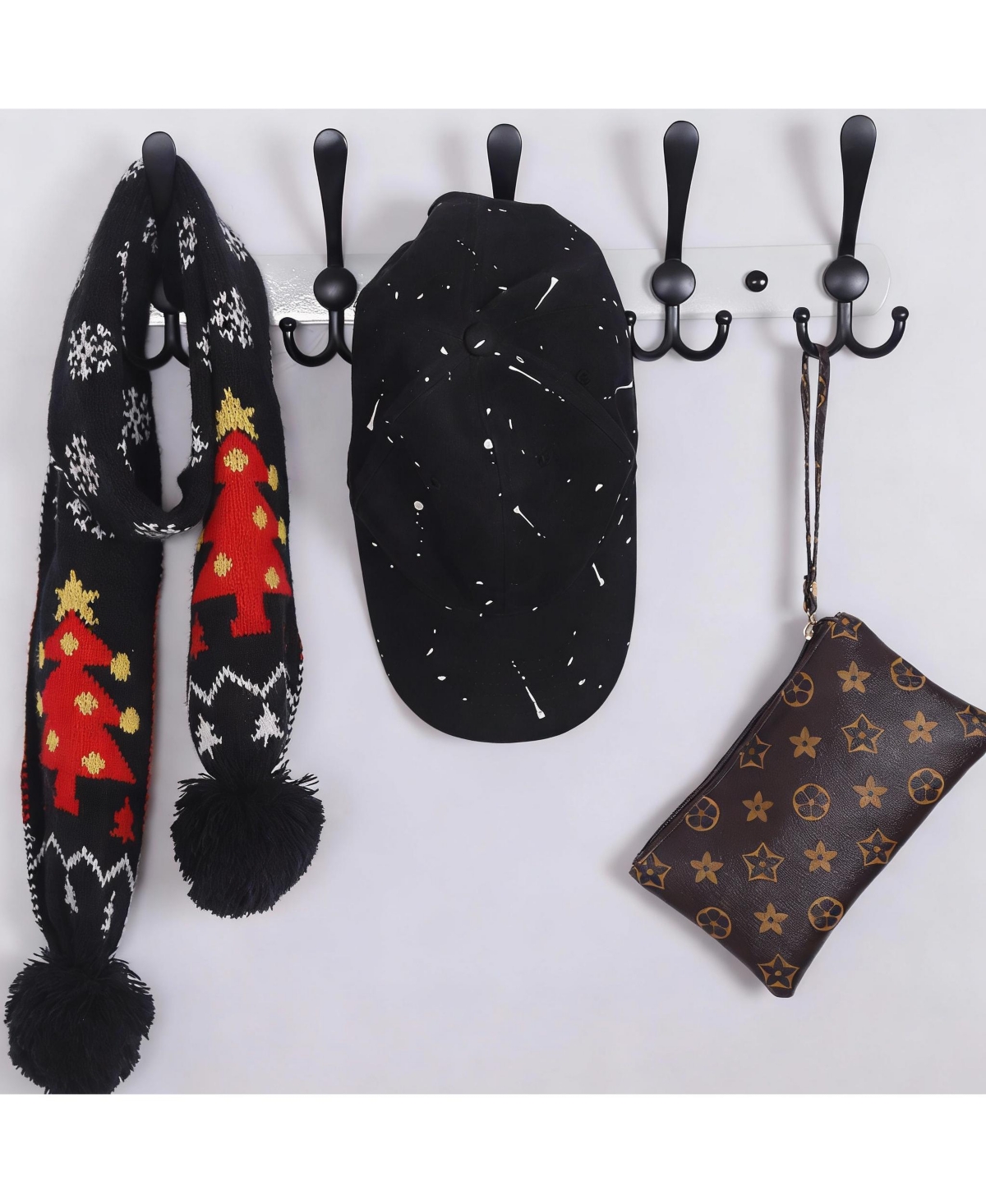 Yigii Heavy Duty 5-Tri Hook Wall Rack for Coats, Hats, Towels