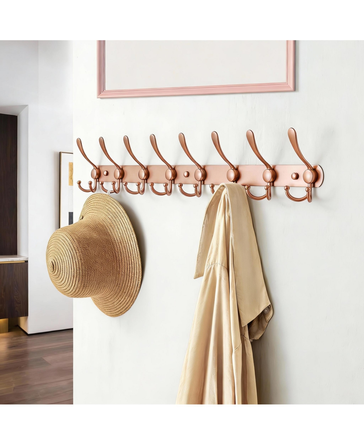 Yigii Heavy Duty 29.5" Long 8-Triple Hooks Coat Rack, Rose Gold