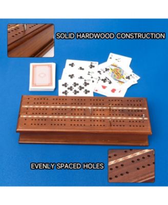 2-Track Wooden Cribbage Board Game Box with Playing Cards, Metal Pegs and Storage Drawer