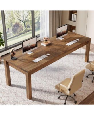 Solid Wood Extra Long Desk 2-Person Desk, 78.7 Inches Double Computer Table, Farmhouse Work Writing Study Workstation