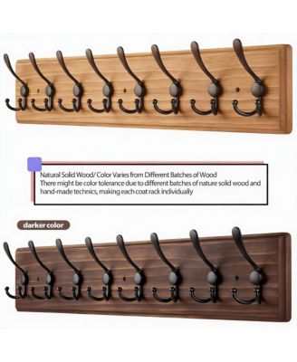 Wooden Wall Coat Rack with 8 Hooks for Coats, Jackets, Hats