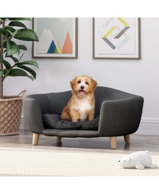 Small Dog Corduroy Sofa Bed - Elevated Frame with Supportive Foam, Dark Grey