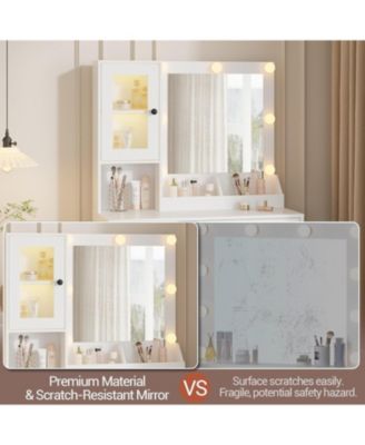 White LED Lighted Vanity Desk, Makeup Table with Built-in Power & USB Charging Ports