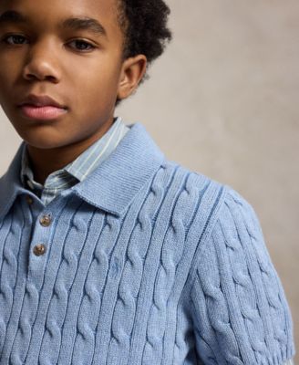 Boys' 8-20 Cable-Knit Cotton Polo Sweater