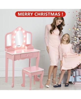 Pink Kids Makeup Vanity Set, Girls  Perfect Gift Pretend Dress-Up Playset with Stool