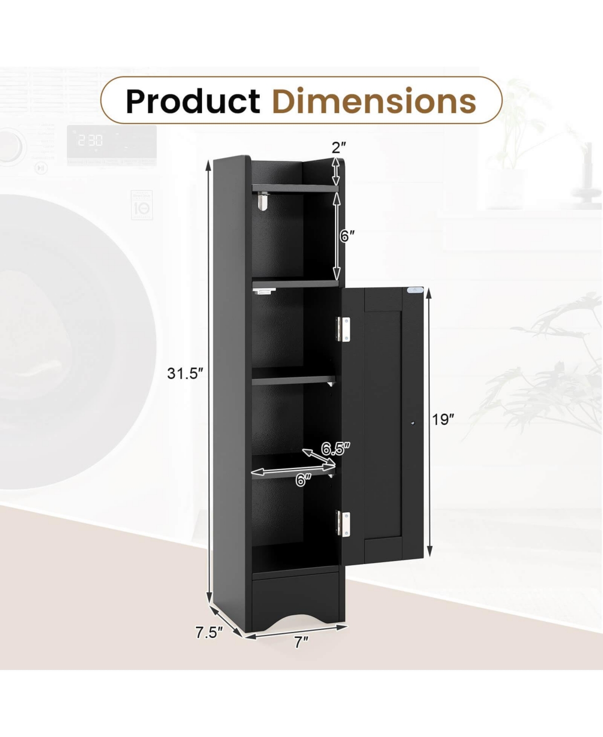 Costway Bathroom Storage Cabinet with Door Toilet Paper Holder Stand for Small Spaces