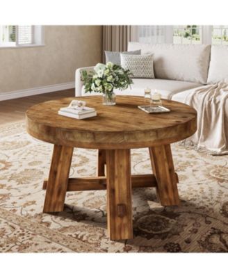 31.5-Inch Round Coffee Table, Solid Wood Center Table