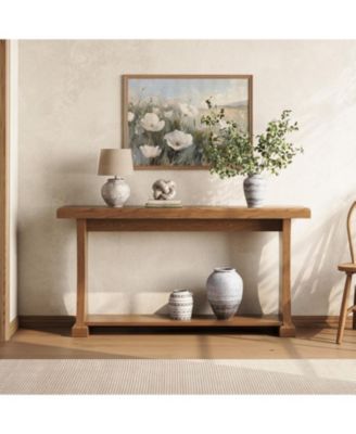 63” Console Table for Entryway, 2-Tier Entryway Table Behind Sofa Couch with Storage Shelves, Narrow Wooden Entry Tables