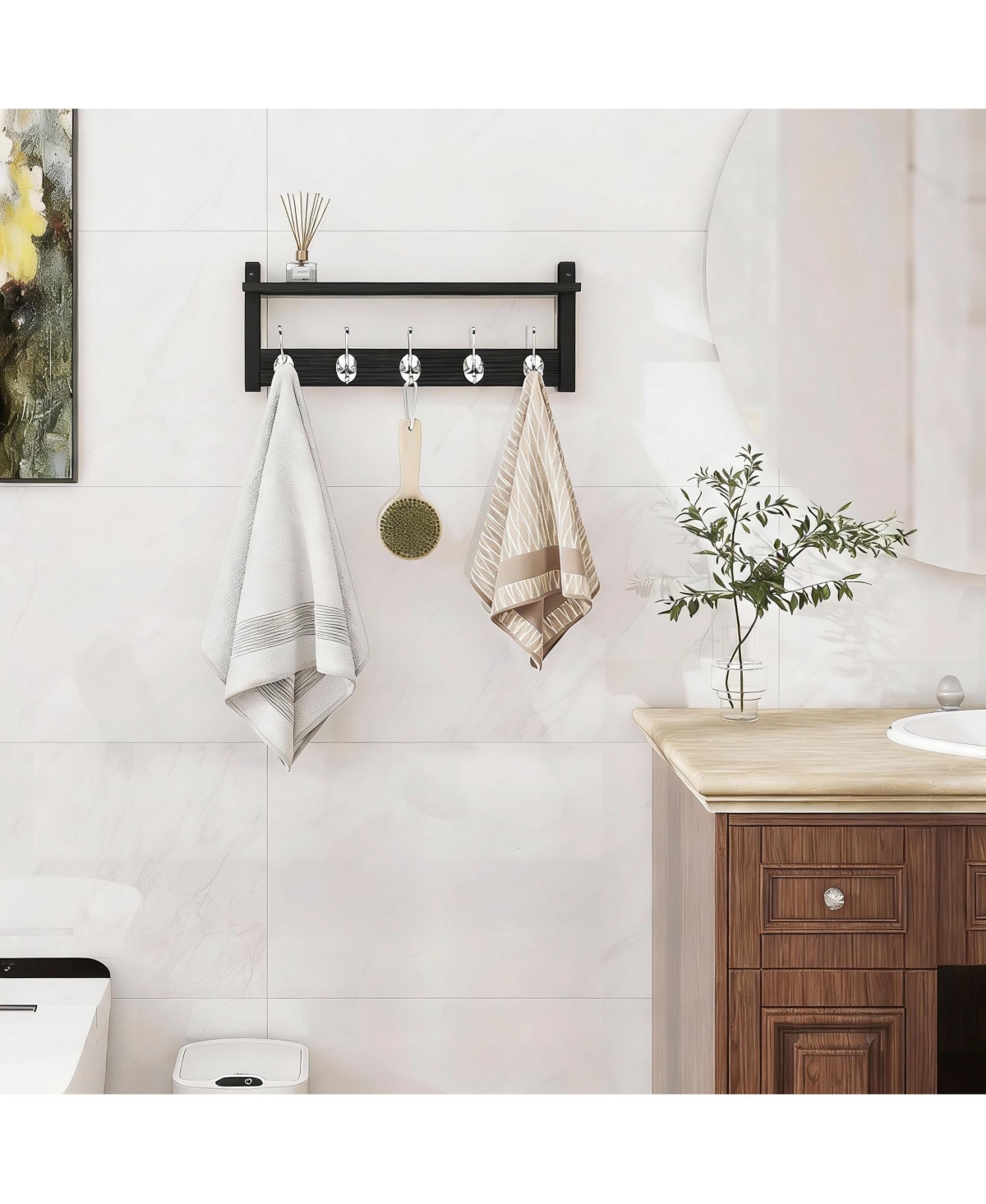 Yigii Stylish Wood Coat Rack with Shelf for Hanging Coats Hats Decor