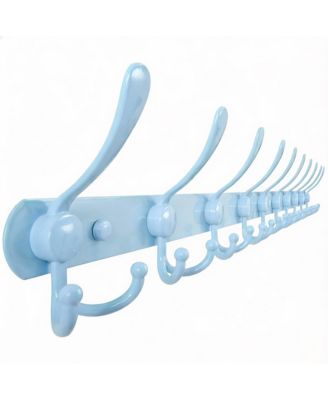 Heavy Duty 38" Blue Coat Rack with 10 Tri-hooks for Mudroom