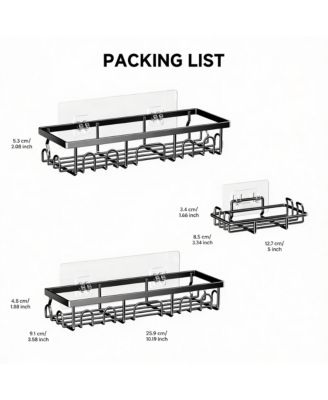 Stainless Steel Adhesive Shower Caddy, 2-Pack, Rustproof, 8 Hooks, No Drill