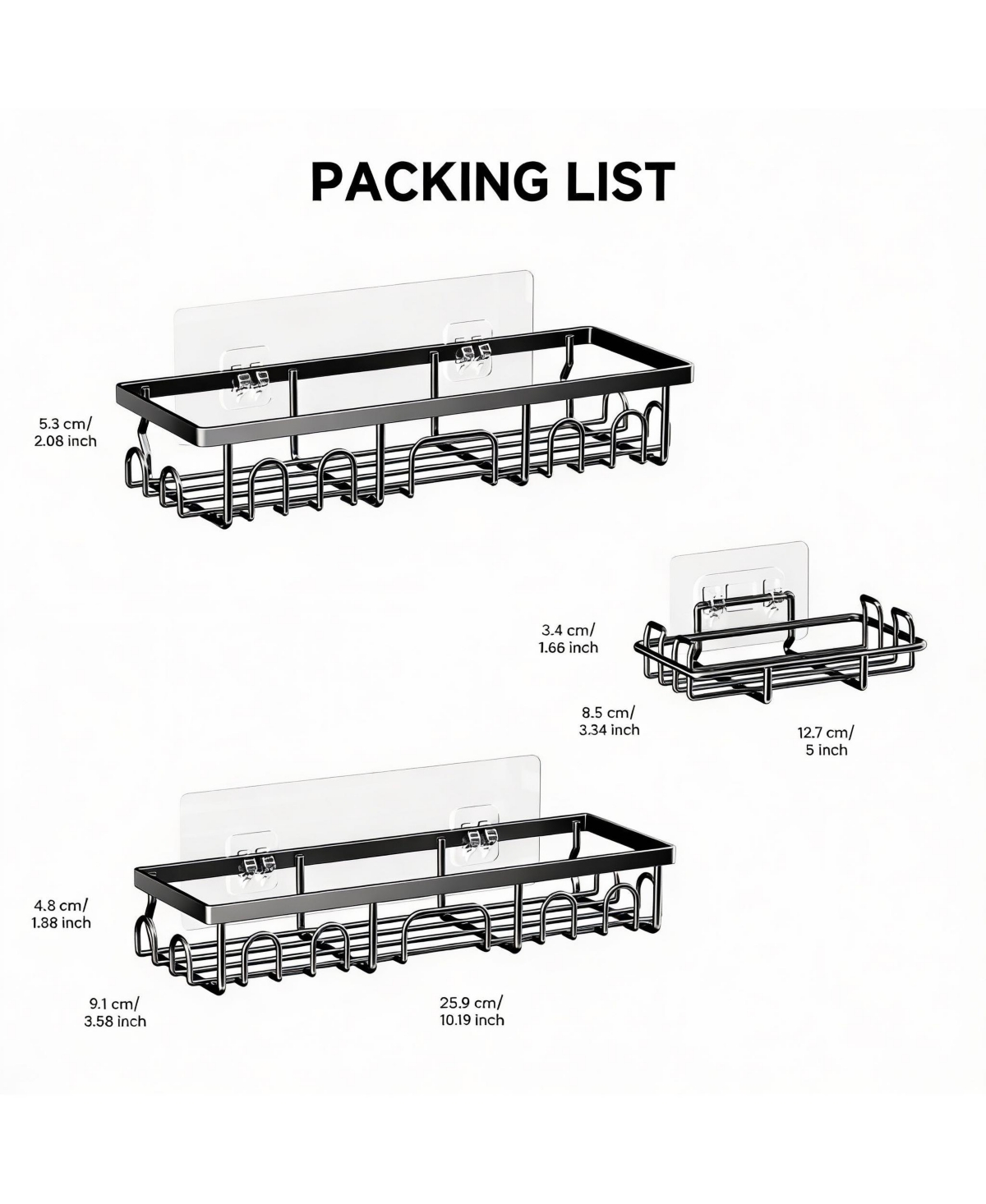 Yigii Stainless Steel Adhesive Shower Caddy, 2-Pack, Rustproof, 8 Hooks, No Drill