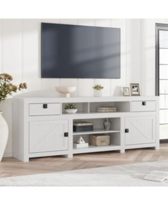 Farmhouse TV Stand for 75/80 Inch TVs, 70" Long Entertainment Center with 4 Storage Drawers & 3 Open Shelf