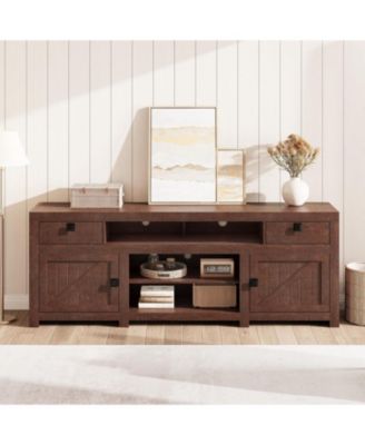 Farmhouse TV Stand for 75/80 Inch TVs, 70" Long Entertainment Center with 4 Storage Drawers & 3 Open Shelf