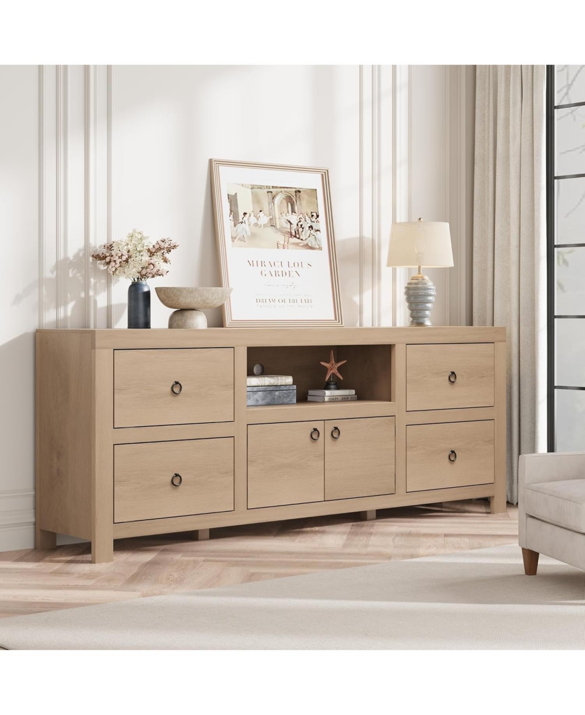 gaomon Tv Entertainment Center with Storage, 6 Drawers, Farmhouse Stand for TVs Up to 80", Media Console Stands