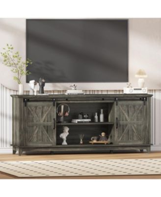 66" Farmhouse Home TV Stand for Up to 75" Television, Entertainment Center with Storage & Adjustable Shelf